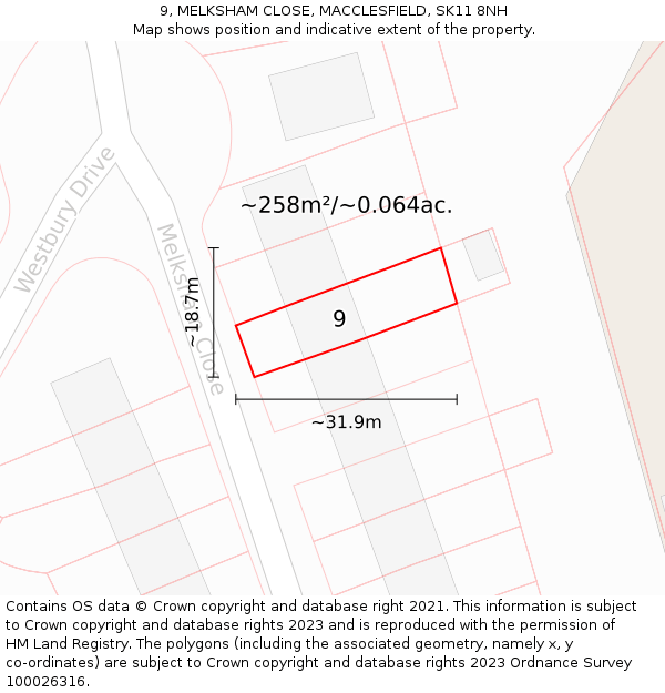 9, MELKSHAM CLOSE, MACCLESFIELD, SK11 8NH: Plot and title map