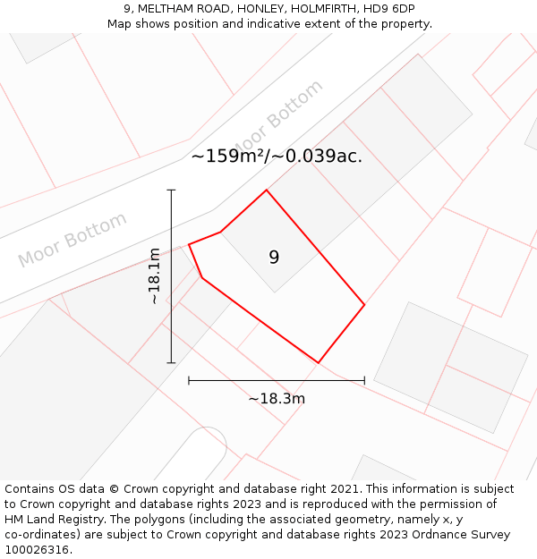 9, MELTHAM ROAD, HONLEY, HOLMFIRTH, HD9 6DP: Plot and title map