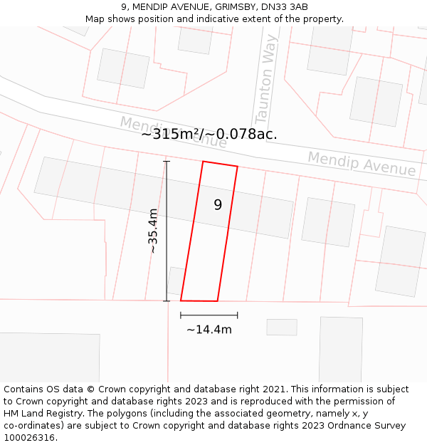 9, MENDIP AVENUE, GRIMSBY, DN33 3AB: Plot and title map