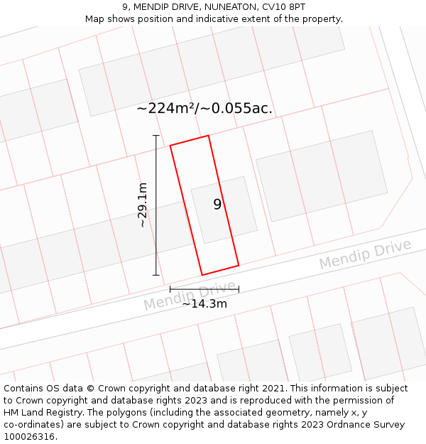 9, MENDIP DRIVE, NUNEATON, CV10 8PT: Plot and title map