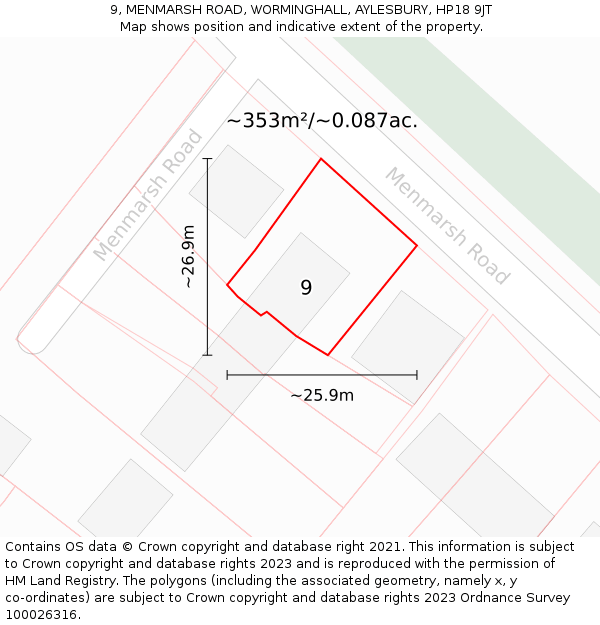 9, MENMARSH ROAD, WORMINGHALL, AYLESBURY, HP18 9JT: Plot and title map