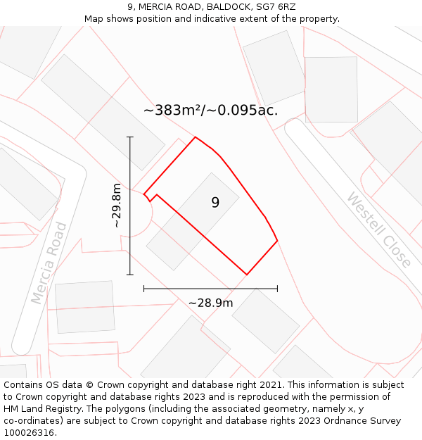 9, MERCIA ROAD, BALDOCK, SG7 6RZ: Plot and title map