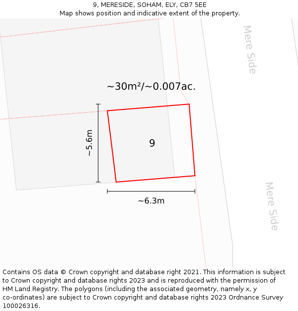 9, MERESIDE, SOHAM, ELY, CB7 5EE: Plot and title map