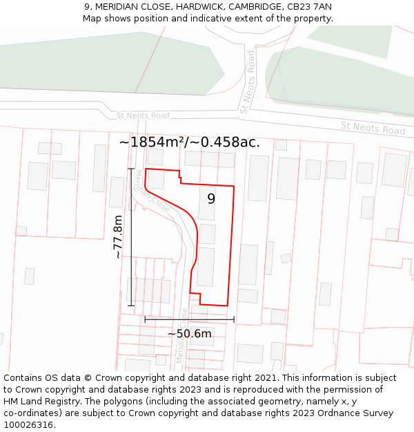 9, MERIDIAN CLOSE, HARDWICK, CAMBRIDGE, CB23 7AN: Plot and title map