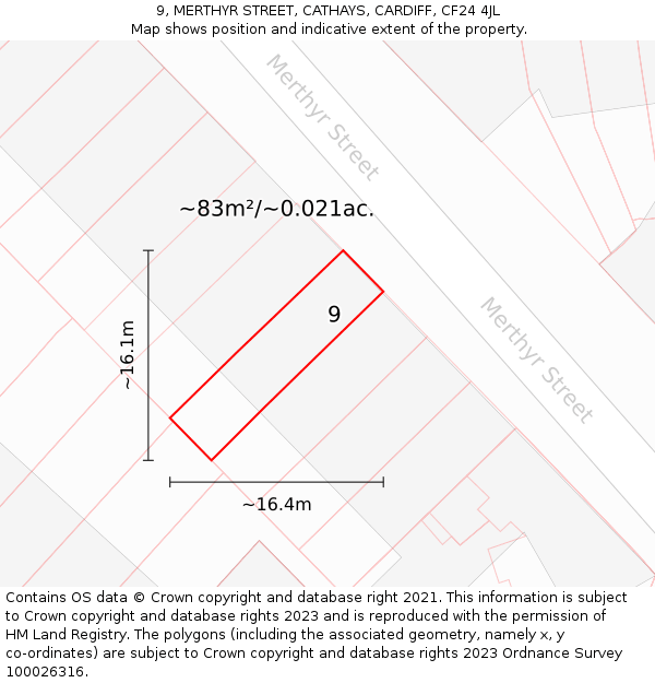 9, MERTHYR STREET, CATHAYS, CARDIFF, CF24 4JL: Plot and title map