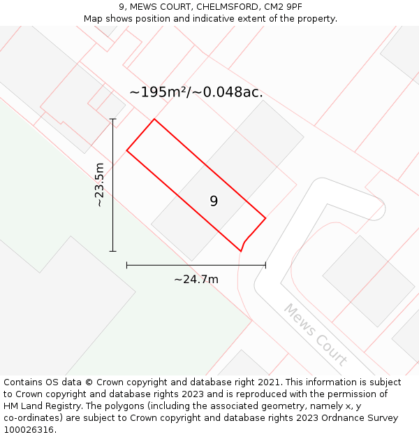 9, MEWS COURT, CHELMSFORD, CM2 9PF: Plot and title map