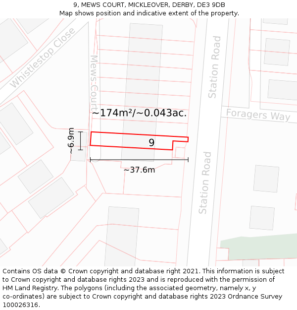 9, MEWS COURT, MICKLEOVER, DERBY, DE3 9DB: Plot and title map