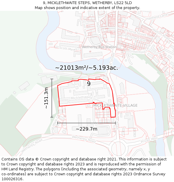 9, MICKLETHWAITE STEPS, WETHERBY, LS22 5LD: Plot and title map