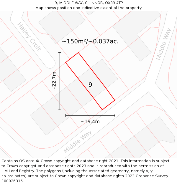 9, MIDDLE WAY, CHINNOR, OX39 4TP: Plot and title map