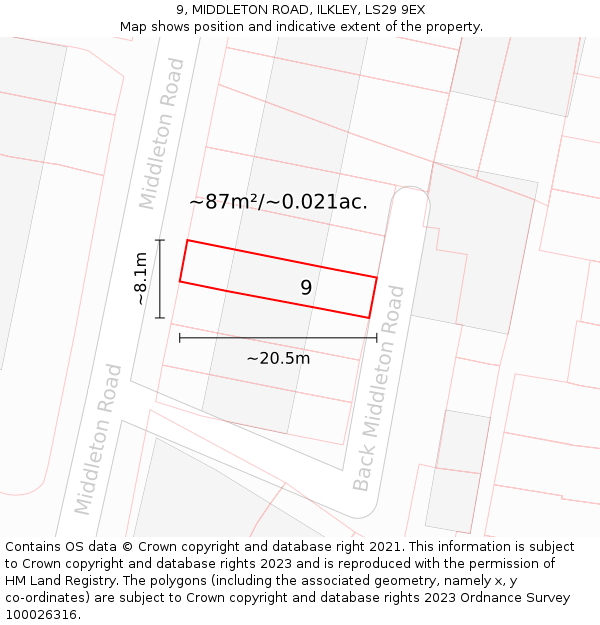 9, MIDDLETON ROAD, ILKLEY, LS29 9EX: Plot and title map