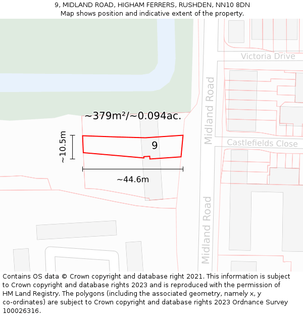 9, MIDLAND ROAD, HIGHAM FERRERS, RUSHDEN, NN10 8DN: Plot and title map