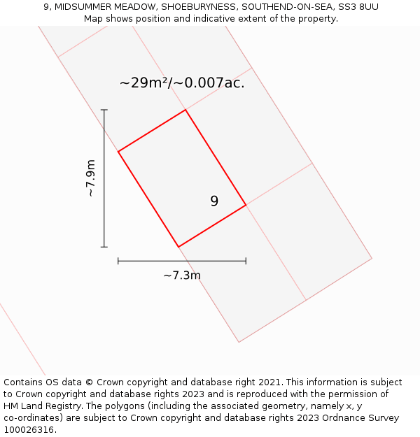 9, MIDSUMMER MEADOW, SHOEBURYNESS, SOUTHEND-ON-SEA, SS3 8UU: Plot and title map