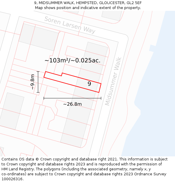 9, MIDSUMMER WALK, HEMPSTED, GLOUCESTER, GL2 5EF: Plot and title map
