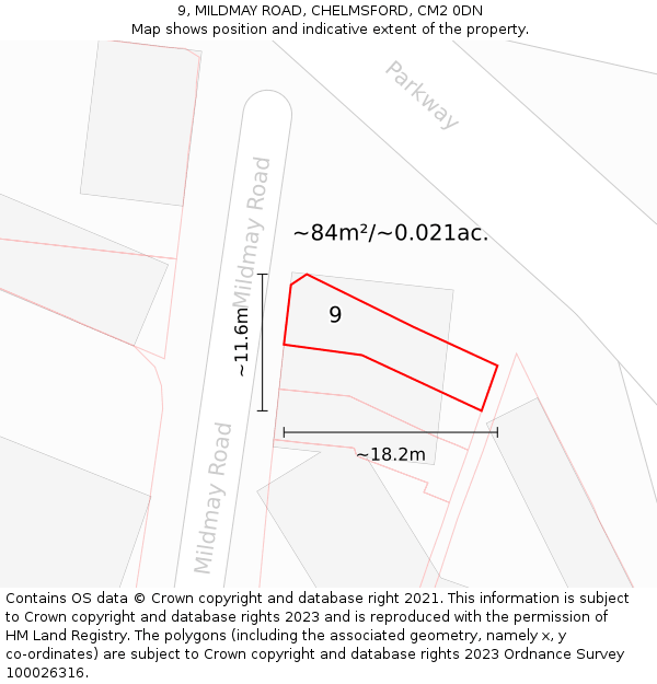 9, MILDMAY ROAD, CHELMSFORD, CM2 0DN: Plot and title map