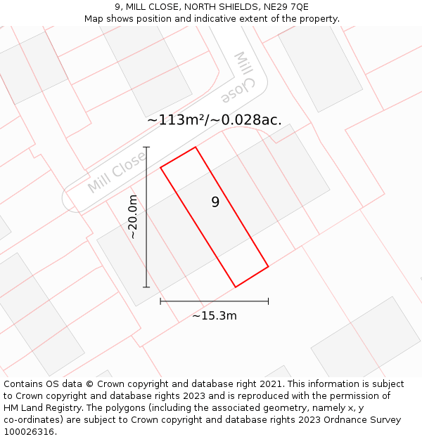 9, MILL CLOSE, NORTH SHIELDS, NE29 7QE: Plot and title map