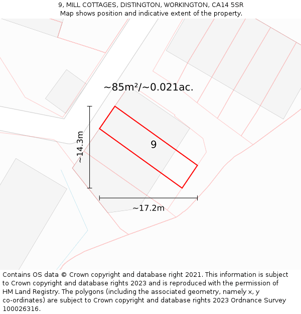 9, MILL COTTAGES, DISTINGTON, WORKINGTON, CA14 5SR: Plot and title map