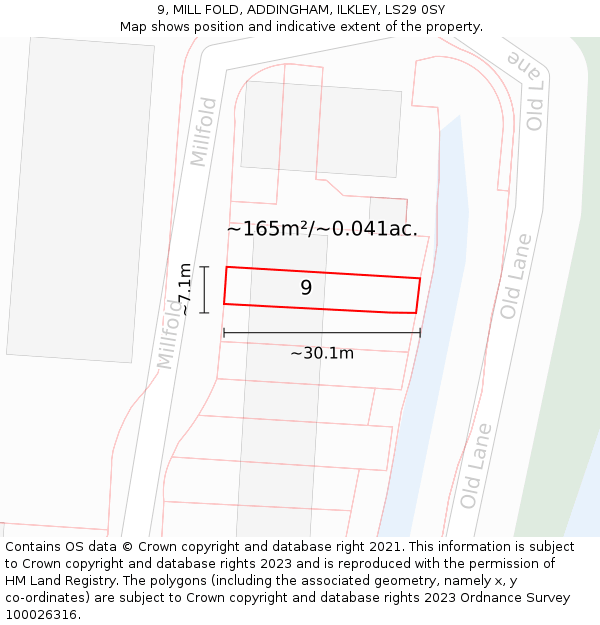 9, MILL FOLD, ADDINGHAM, ILKLEY, LS29 0SY: Plot and title map