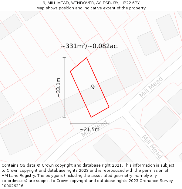 9, MILL MEAD, WENDOVER, AYLESBURY, HP22 6BY: Plot and title map
