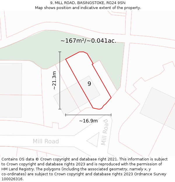 9, MILL ROAD, BASINGSTOKE, RG24 9SN: Plot and title map