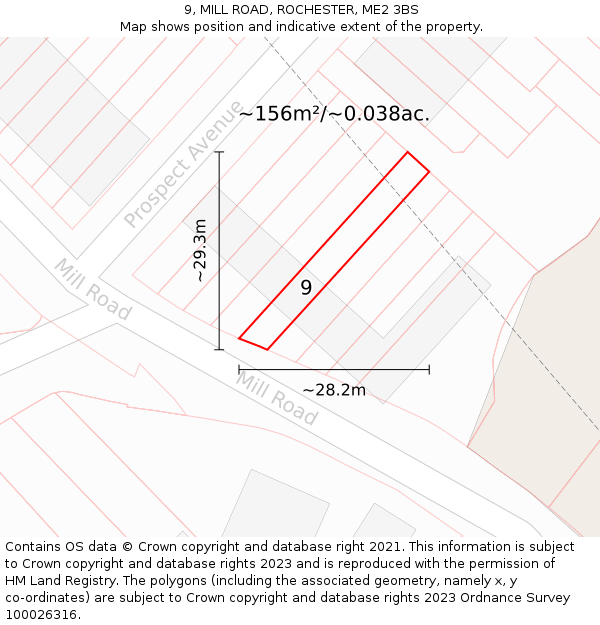 9, MILL ROAD, ROCHESTER, ME2 3BS: Plot and title map