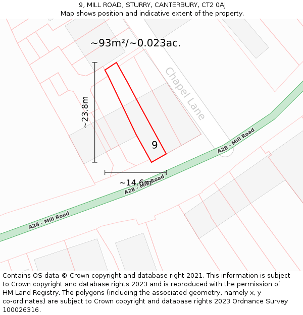 9, MILL ROAD, STURRY, CANTERBURY, CT2 0AJ: Plot and title map