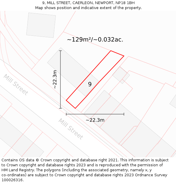 9, MILL STREET, CAERLEON, NEWPORT, NP18 1BH: Plot and title map