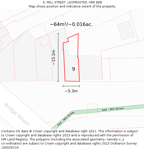 9, MILL STREET, LEOMINSTER, HR6 8EB: Plot and title map