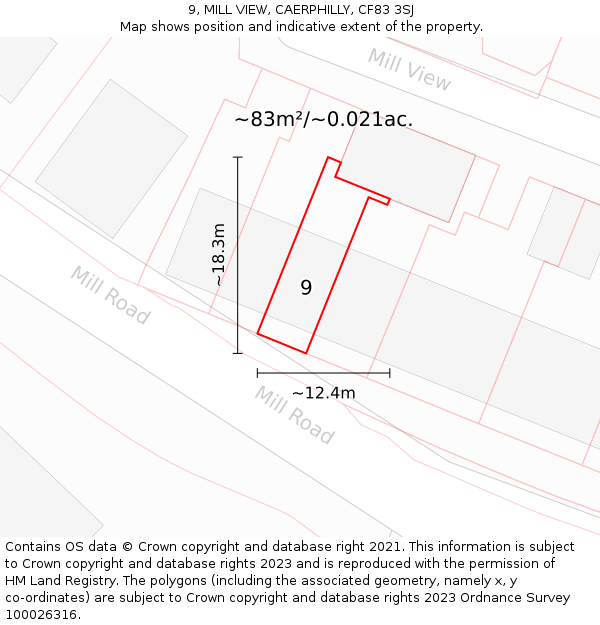 9, MILL VIEW, CAERPHILLY, CF83 3SJ: Plot and title map