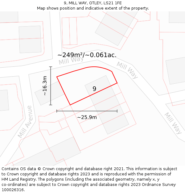 9, MILL WAY, OTLEY, LS21 1FE: Plot and title map