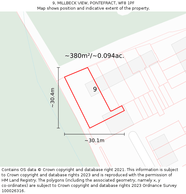 9, MILLBECK VIEW, PONTEFRACT, WF8 1PF: Plot and title map