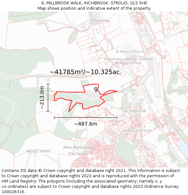 9, MILLBROOK WALK, INCHBROOK, STROUD, GL5 5HE: Plot and title map
