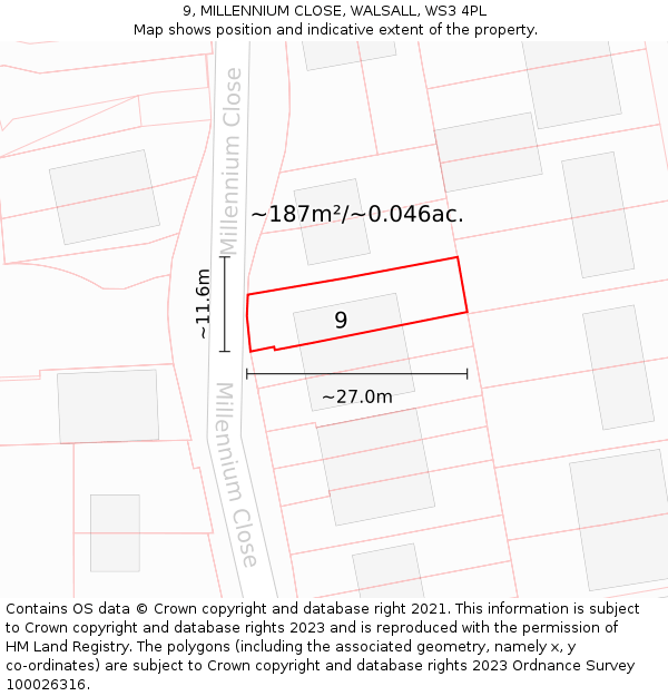 9, MILLENNIUM CLOSE, WALSALL, WS3 4PL: Plot and title map