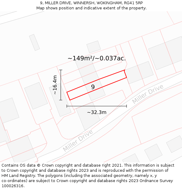 9, MILLER DRIVE, WINNERSH, WOKINGHAM, RG41 5RP: Plot and title map
