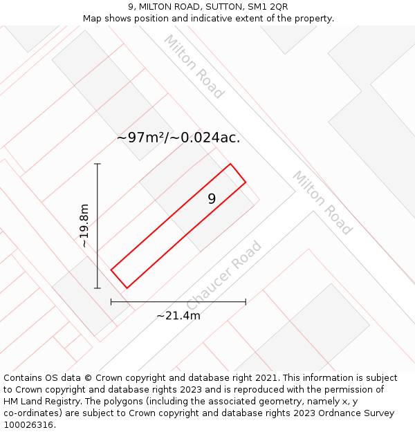 9, MILTON ROAD, SUTTON, SM1 2QR: Plot and title map