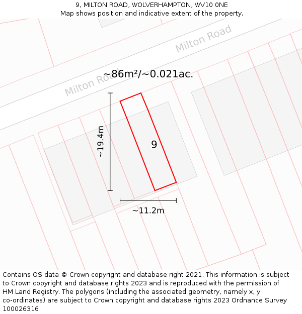 9, MILTON ROAD, WOLVERHAMPTON, WV10 0NE: Plot and title map