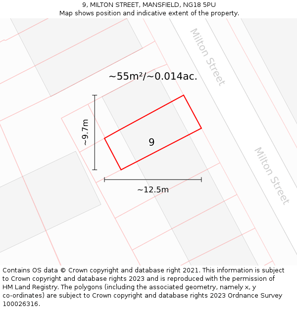 9, MILTON STREET, MANSFIELD, NG18 5PU: Plot and title map