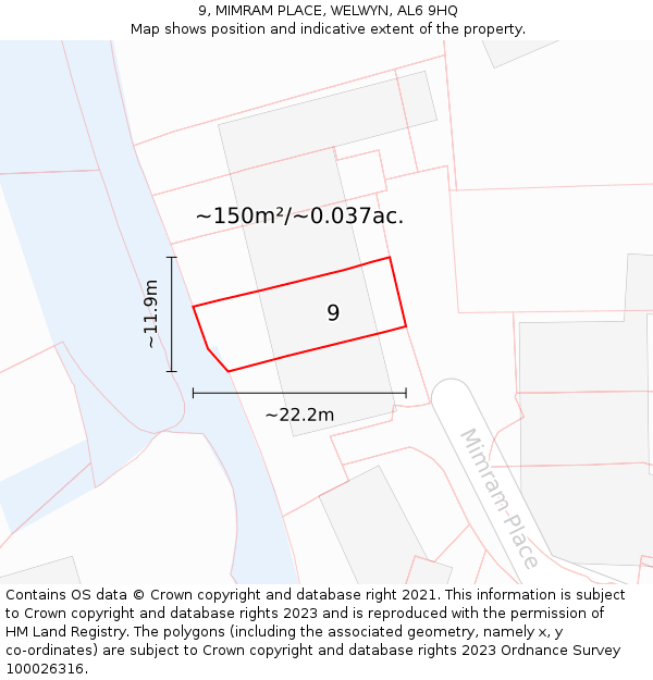 9, MIMRAM PLACE, WELWYN, AL6 9HQ: Plot and title map