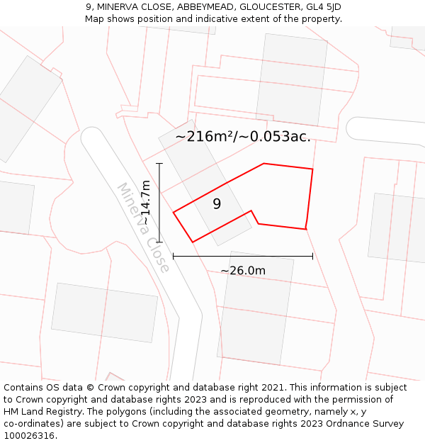 9, MINERVA CLOSE, ABBEYMEAD, GLOUCESTER, GL4 5JD: Plot and title map