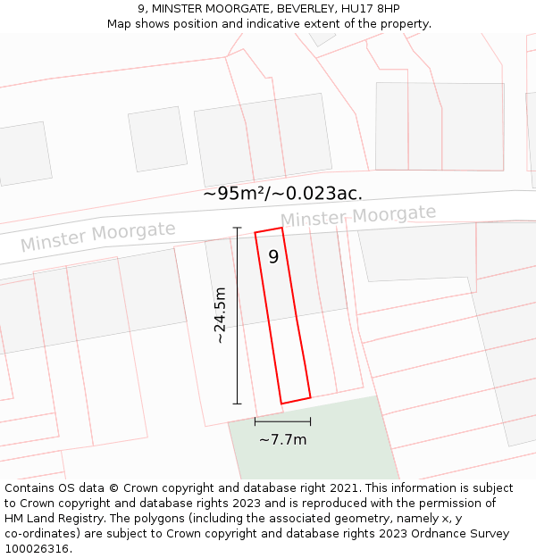 9, MINSTER MOORGATE, BEVERLEY, HU17 8HP: Plot and title map
