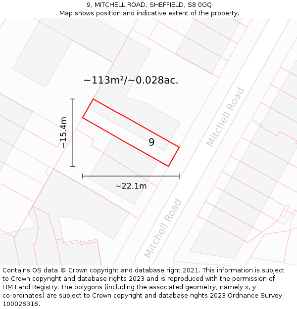 9, MITCHELL ROAD, SHEFFIELD, S8 0GQ: Plot and title map