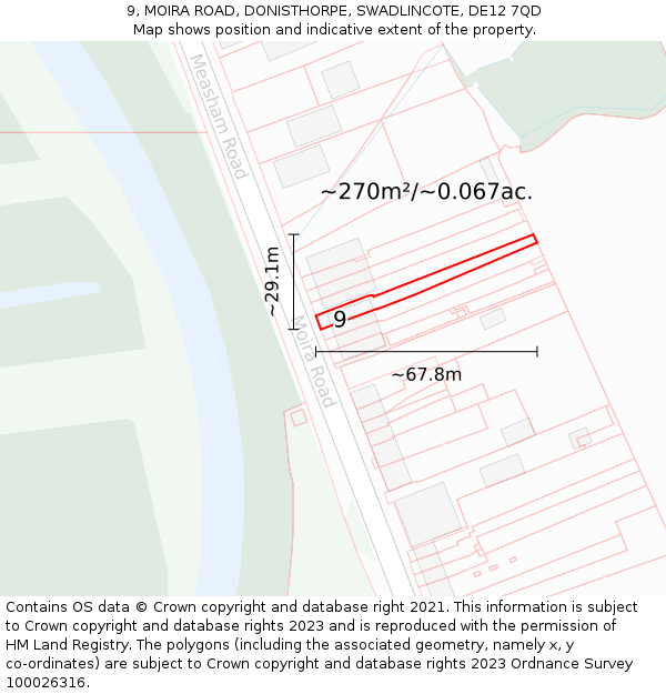 9, MOIRA ROAD, DONISTHORPE, SWADLINCOTE, DE12 7QD: Plot and title map