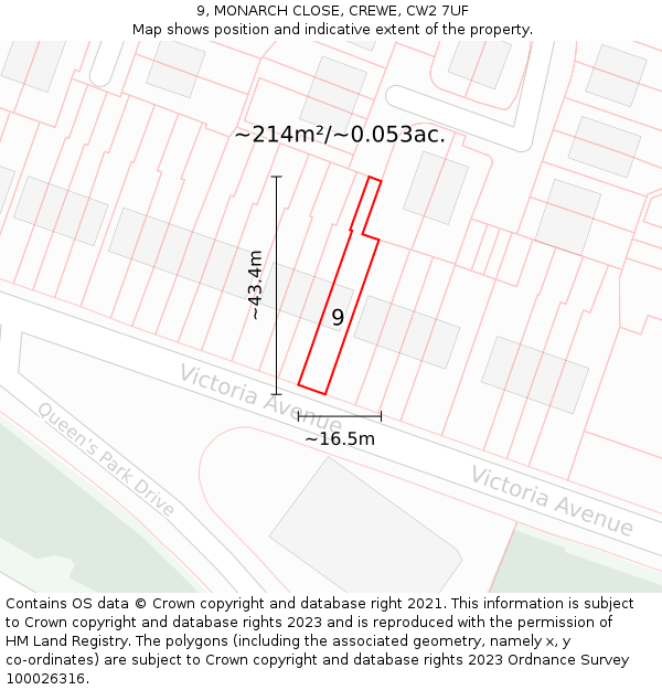 9, MONARCH CLOSE, CREWE, CW2 7UF: Plot and title map