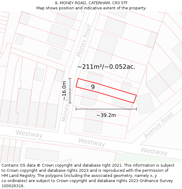 9, MONEY ROAD, CATERHAM, CR3 5TF: Plot and title map
