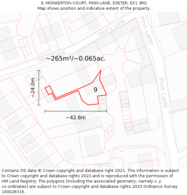 9, MONKERTON COURT, PINN LANE, EXETER, EX1 3RG: Plot and title map
