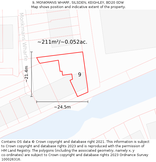 9, MONKMANS WHARF, SILSDEN, KEIGHLEY, BD20 0DW: Plot and title map