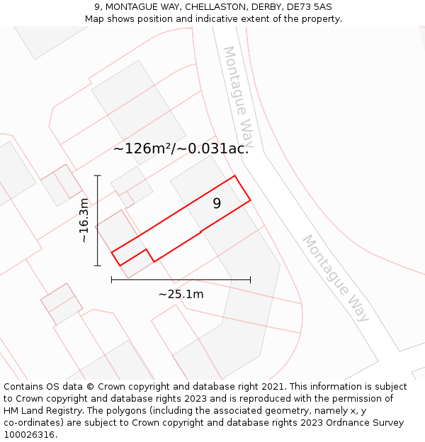 9, MONTAGUE WAY, CHELLASTON, DERBY, DE73 5AS: Plot and title map