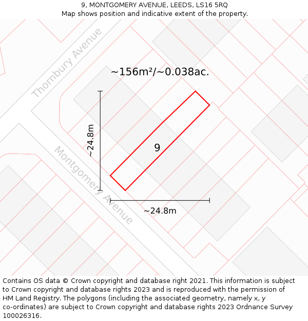 9, MONTGOMERY AVENUE, LEEDS, LS16 5RQ: Plot and title map