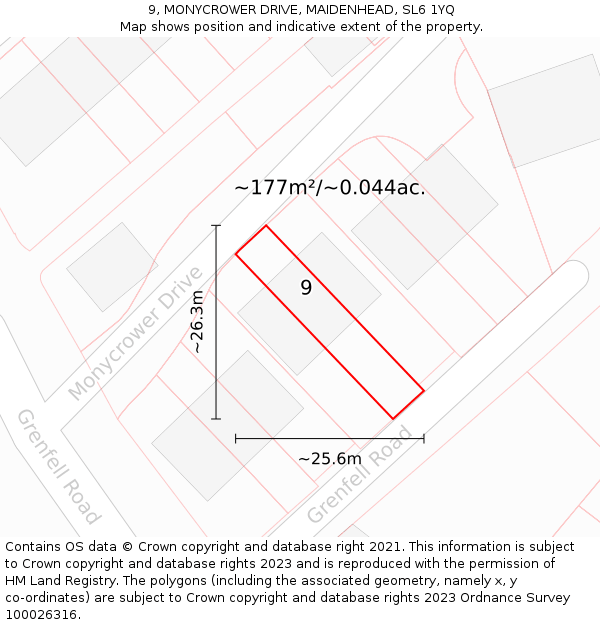 9, MONYCROWER DRIVE, MAIDENHEAD, SL6 1YQ: Plot and title map