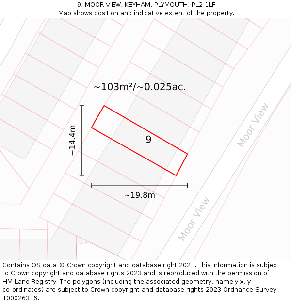 9, MOOR VIEW, KEYHAM, PLYMOUTH, PL2 1LF: Plot and title map