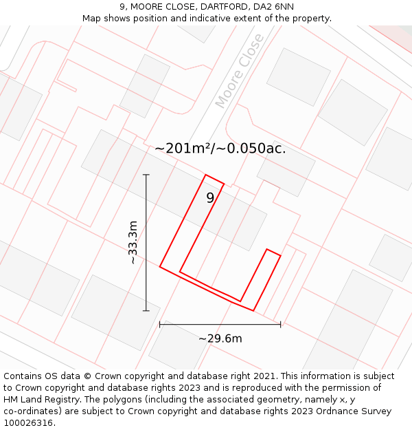 9, MOORE CLOSE, DARTFORD, DA2 6NN: Plot and title map